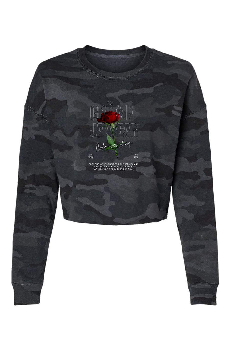 "Red Rose" Lightweight Camo Cropped Crew