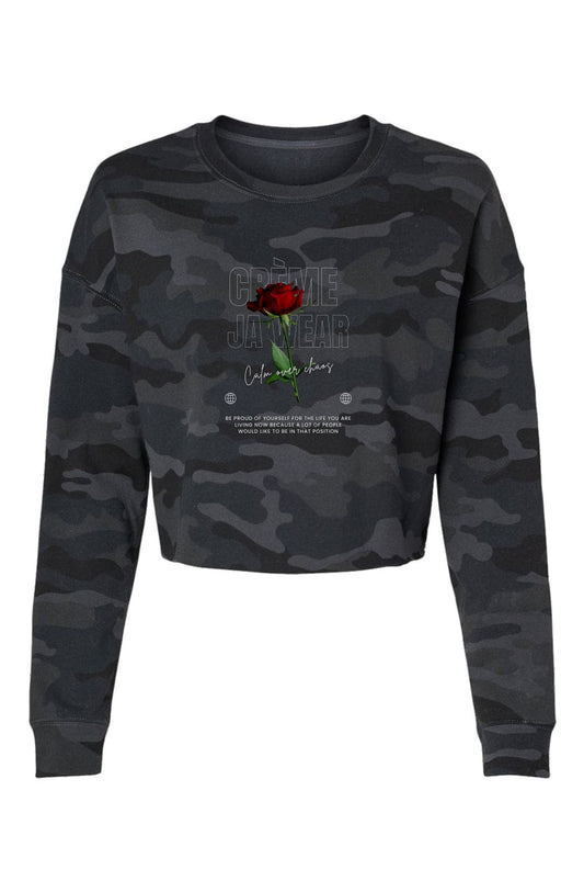 "Red Rose" Lightweight Camo Cropped Crew